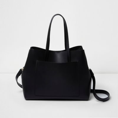 Black leather bucket tote bag